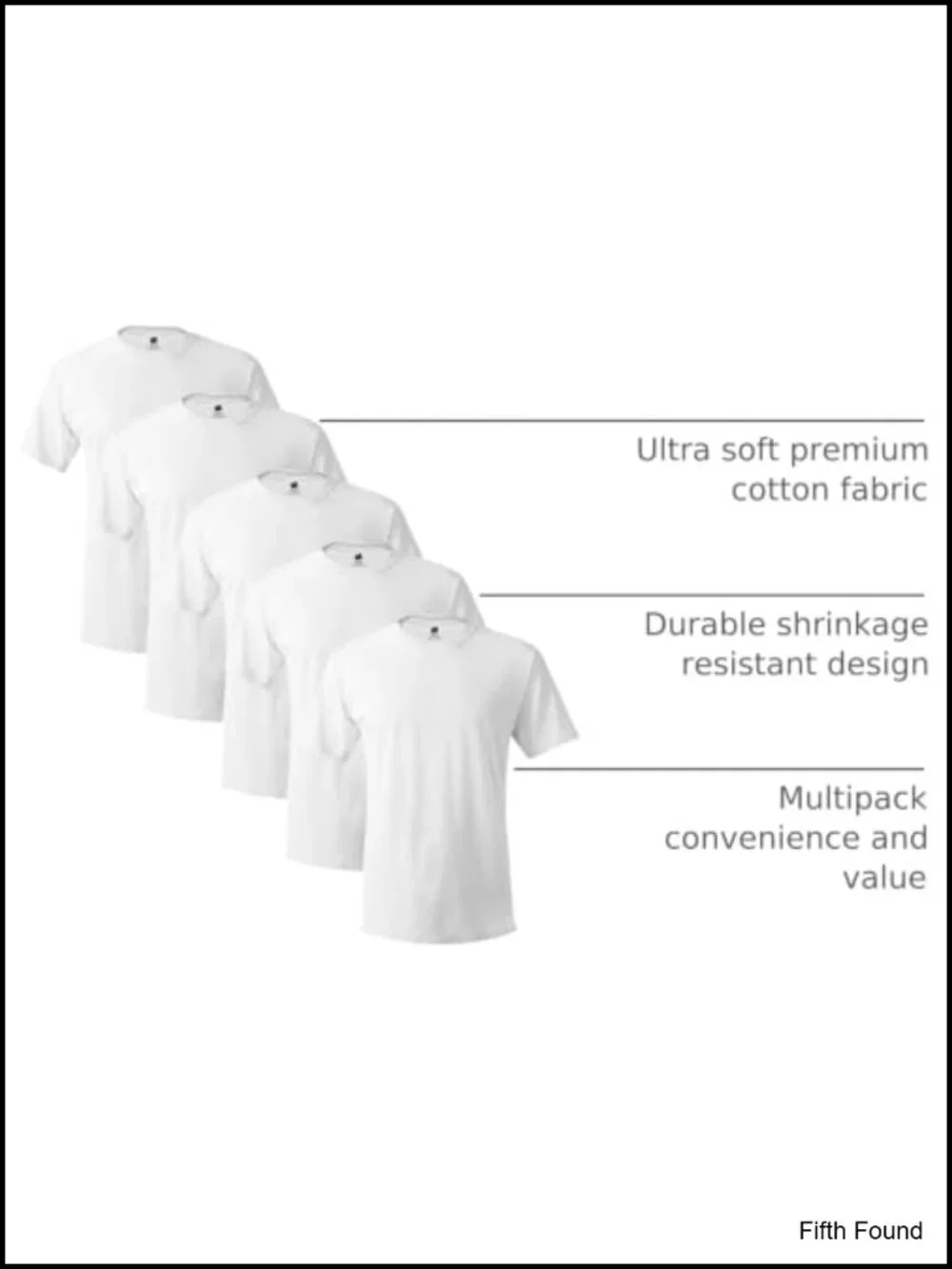 100% Cotton Tagless Crew Neck Undershirts for Tall Men, 5-Pack
